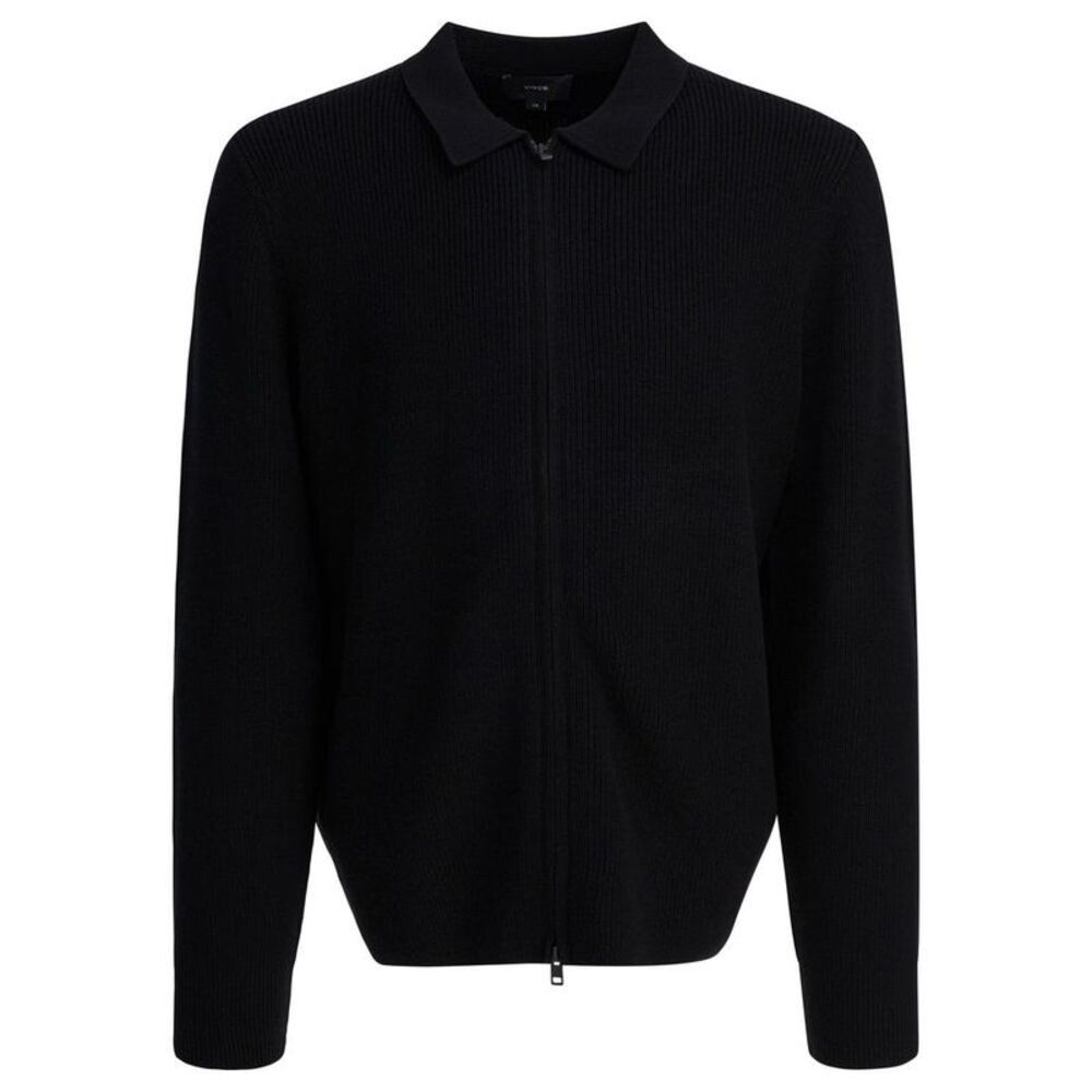 VINCE Men's Ribbed Zip Front Cardigan Men BLACK Sweaters & Cardigans